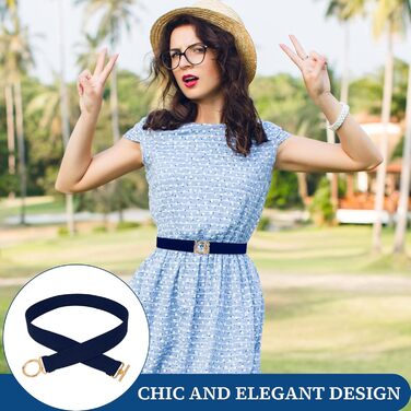 Жіночий еластичний ремінь Amaxiu з золотистою пряжкою, вузький для джинсів, штанів, суконь (темно-синій)