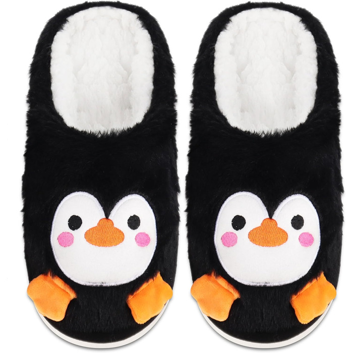 Тапочки жіночі зимові подарунок для жінок. Теплі, м'які, з плюшем, антиковзні, з принтом пінгвіна (40/41 EU)