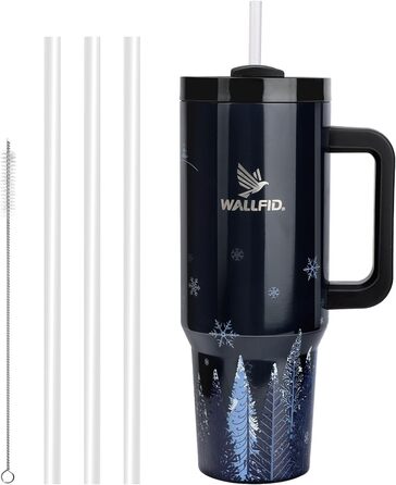 Термокружка WALLFID 40oz з нержавіючої сталі, вакуумна ізоляція, з кришкою, 3 трубочки та щітка для чищення, для гарячих та холодних напоїв, ідеальна для кави, чаю, смузі та іншого (Ebenholz Hydra)