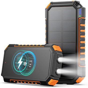 Портативний зарядний пристрій ADDTOP Solar – 26800mAh з сонячною панеллю, USB-C, 3.0A, 4 виходи для смартфонів та планшетів, ліхтар для кемпінгу та відпочинку на природі (Orange)