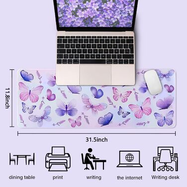 Килимок для миші з сакурою Sakura, чорний XL, великий, з квітами, 80 x 30 см, аксесуар для столу