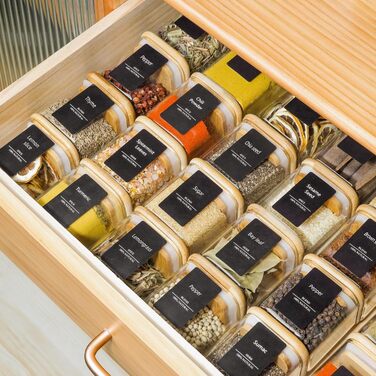 Набір скляних баночок для спецій ComSaf 120 мл (12 шт.) з етикетками, дерев'яними кришками та щільним закриттям