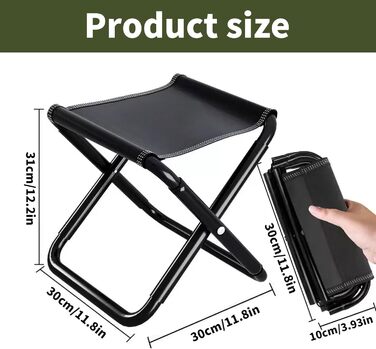 Зручний складаний туристичний пуф з сумкою для зберігання, 30 см (Чорний)