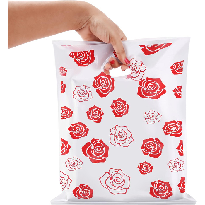 Belle Vous Shopping Bags Carrier Bags Plastic (100 Pack) - 30 x 38.3 cm Boutique Plastic Bags Small with Handles Glossy as Gift Bags/Guest Gifts, Clothing/Food and Small Gift Bags