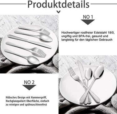 Набір столових приборів TEAMFAR, 60 предметів: нержавіюча сталь, набір столових приборів для 12 осіб, з ручкою 