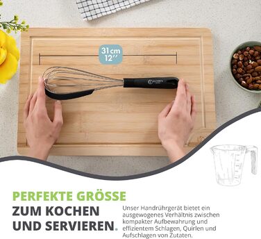 Віскер Oliver's Kitchen® з нержавіючої сталі з інтегрованим силіконовим скребком - ідеальний для випічки та приготування їжі. Спіральний віскер, зручна ручка, легко миється.