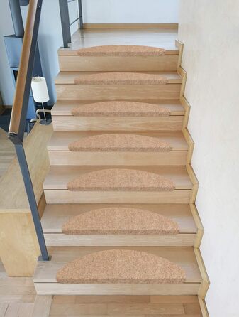 Kettelservice-Metzker Stair Treads / Step Mats, Ramon Half-Round - 15 pcs. Beige - without plastic corner pieces, 15 pcs. Half-Round Beige