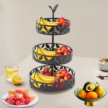 Багатоярусна підставка для фруктів Susoso, 3 яруси, чорна, 28.5x46.5 см