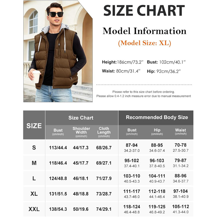 Чоловіча степкова жилетка Vancavoo з капюшоном, тепла зимова жилетка для активного відпочинку, спортивна жилетка, перехідна куртка, колір кава, розмір S