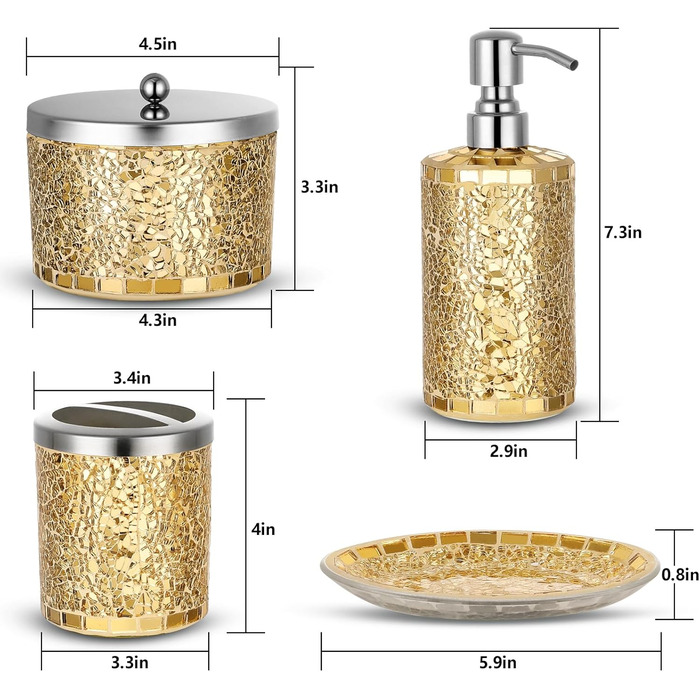 Набір аксесуарів для ванної кімнати, 4 шт., золотий, з дозатором мила, скляницями для ватних паличок, тримачем для зубних щіток та мильничкою
