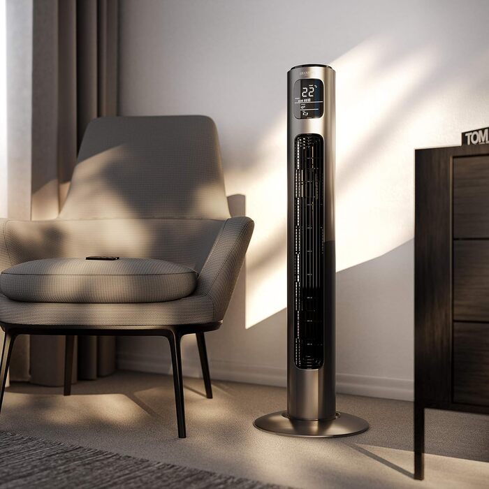 Вентилятор Tower Brandson з пультом дистанційного керування, 96 см, 3 швидкості, графітовий (Aschgrau) - нагорода 2026