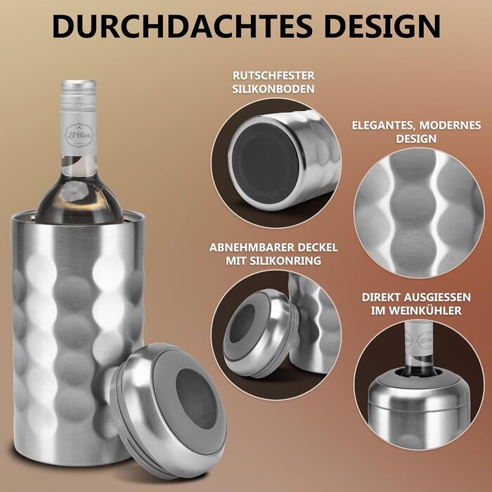 Охолоджувач вина Arktis з нержавіючої сталі – стильне наливання безпосередньо з охолоджувача | Вакуумно-ізольований охолоджувач напоїв та охолоджувач пляшок для вина, шампанського, ігристого вина | Охолоджувач шампанського з подвійними стінками (нержавіюч