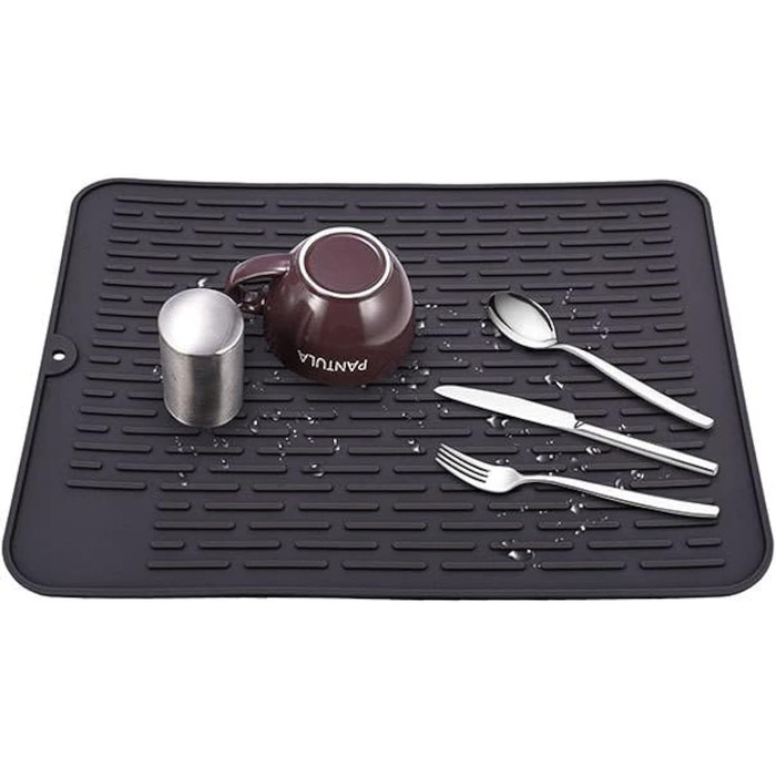 Килимок для посуду WXFLGH 40 x 30 см з термостійкого силікону, протиковзкий, для мийки, стільниці або годівниці для котів (чорний)