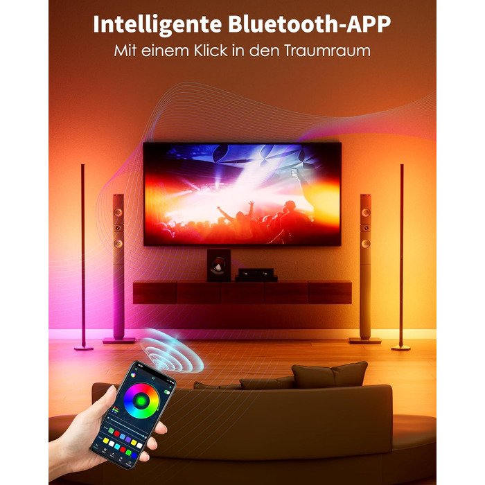 LED-підлогова лампа WISIMMALL з RGBIC підсвічуванням, 170 см, диммування, керування пультом/додаток, 16 млн кольорів, 300 режимів, музичний синхронізатор для вітальні, спальні, ігрової кімнати