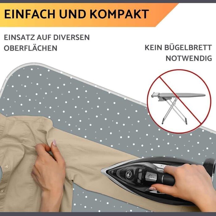 Чохол для прасувальної дошки 120x40 см - бавовна 100%, підходить для прасування з парою, екстра товста підкладка + фіксатор та натягувач (сірий/горошок, килимок для прасування)