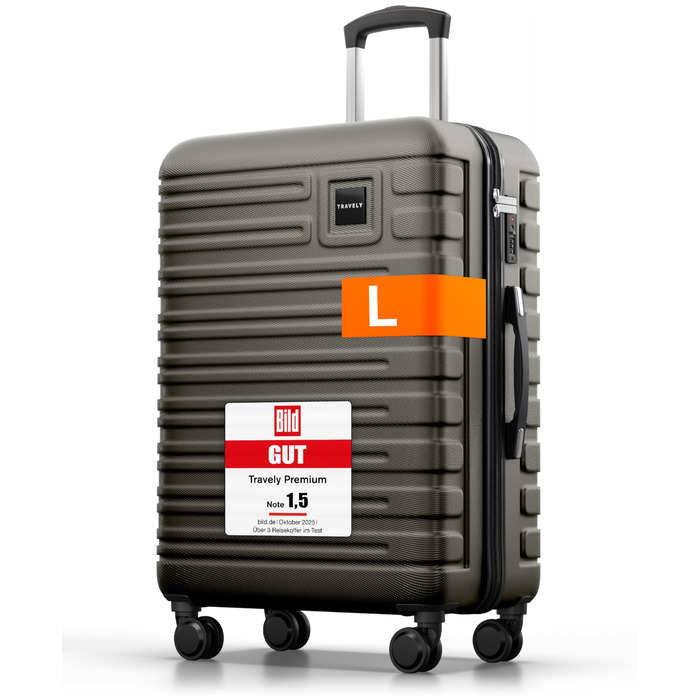 Валіза Travely з полікарбонату, 67 см, 60 л - міцний валіза з TSA замком, для подорожей, сірий колір