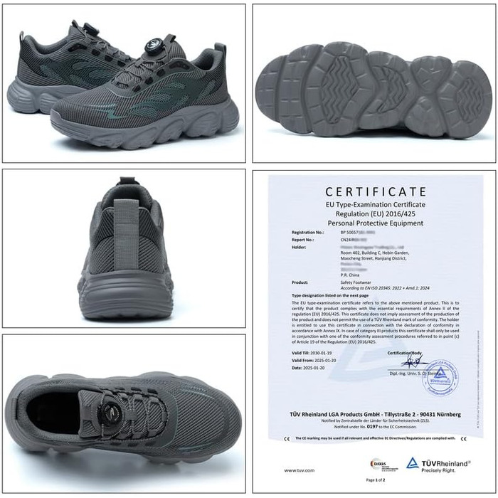 Черевики безпеки унісекс для чоловіків та жінок. Спортивні робочі черевики з металевим капами. Дихаючі, легкі, розміри 38-46 EU, сірий колір.