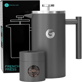 Френч-прес Coffee Gator з термосом з нержавіючої сталі, 1 л, сірий, з дорожньою банкою для кави