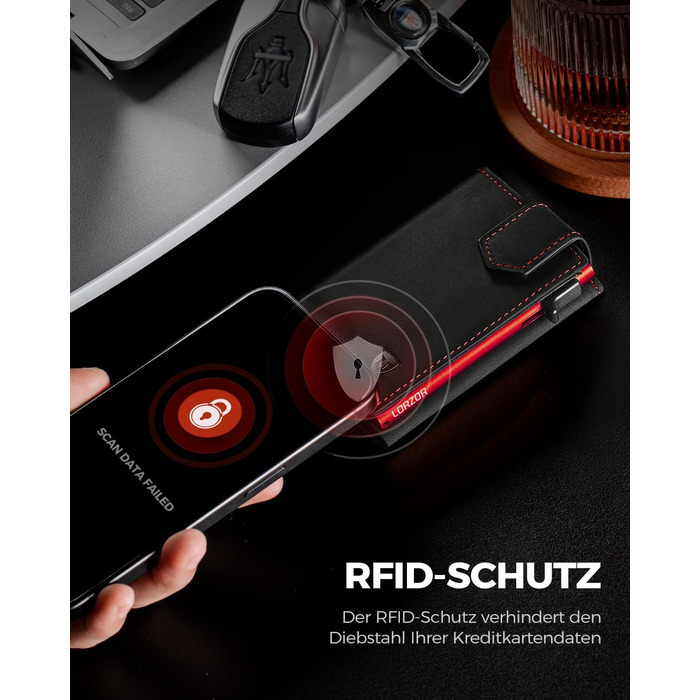 Чоловіче картхолдер LORZOR з магнітною застібкою, slim-гаманець з відділенням для монет, RFID захистом, вміщує 10 карт, smart-гаманець, червоний