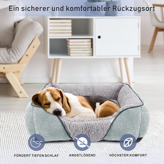 JOEJOY Dog Bed - Medium to Large Dogs, Dog Basket, Washable - Fluffy Dog Bed, Non-Slip Dog Beds, Plush Dog Basket for Dogs and Cats (L76×61×23 cm) (L 89 x W 63 x H 23 cm, Light Grey)