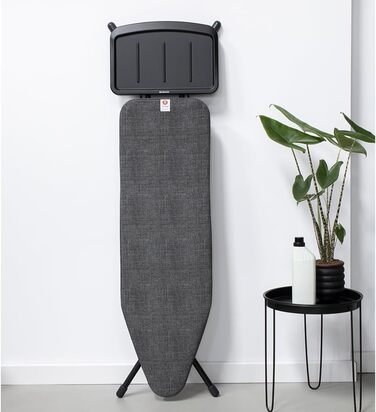 Brabantia - Ironing Board B - for Steamer - Extra Large Metal Stand - Height Adjustable - Solid Four-Leg Frame - Slightly Offset - Fits Devices up to 40 x 22 cm - Denim Black - 124 x 38 cm Ironing Board (124 x 38 cm) Steam Station Shelf Denim Black
