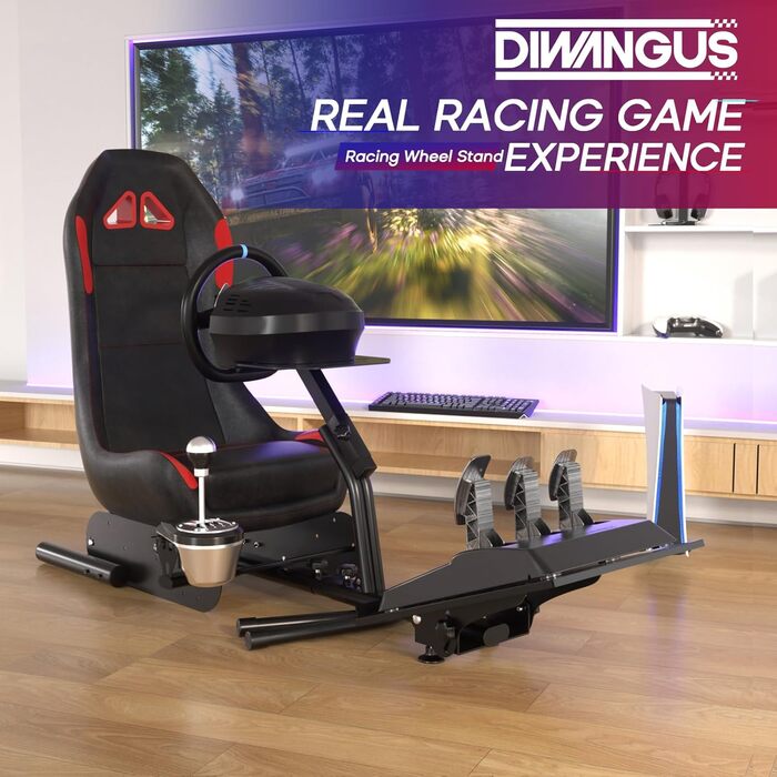 Стенд для гоночного керма DIWANGUS з кріслом - сумісний з Logitech G923, G920, G29, G27, G25 та Thrustmaster T248X, T248, T300Rs, TX, T150 для PS4, PS5, Xbox 360, Xbox