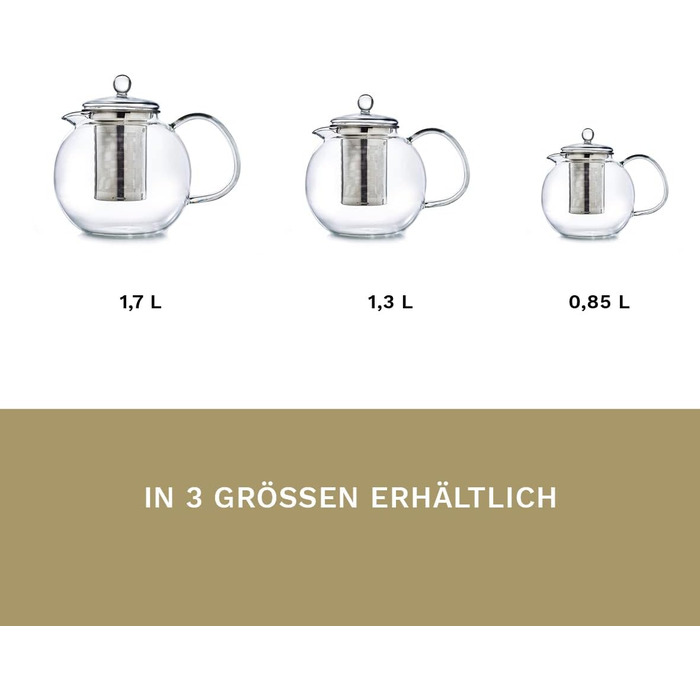 Скляний чайник Creano 0.85л з нержавіючою сталею та скляною кришкою, 3-х частинний, для заварювання листового чаю, безперебійний, 0.85л