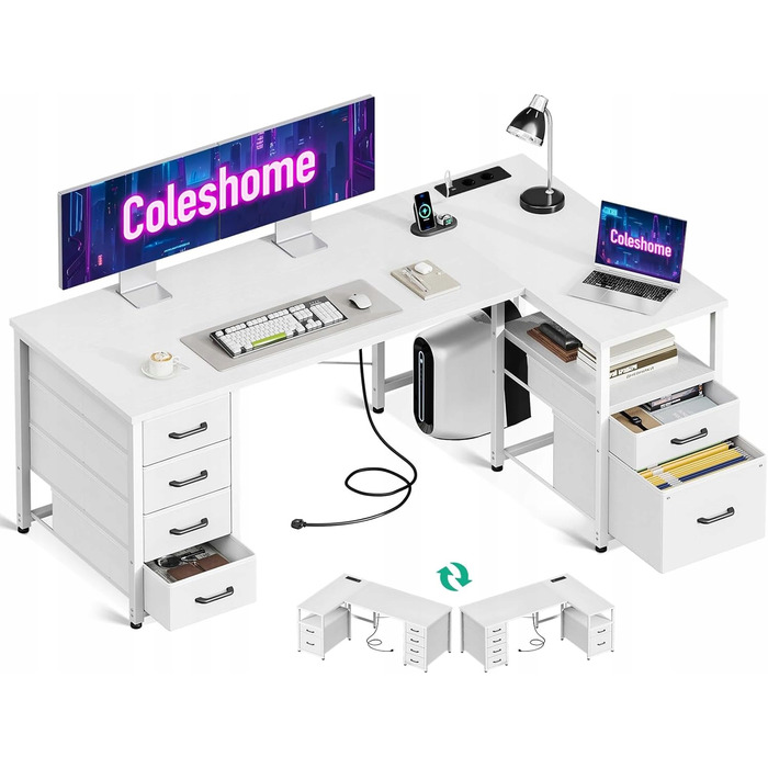 Кутовий ігровий комп'ютерний стіл Coleshome, 140 x 80 см, білий