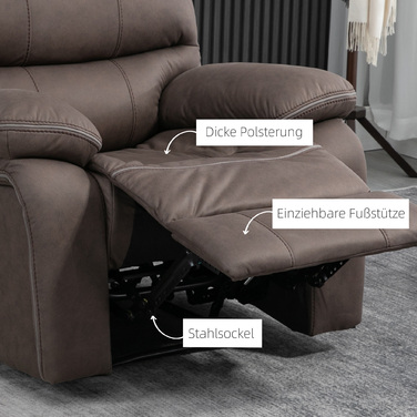 HOMCOM Recliner Chair, TV Chair with Reclining Function, TV Chair with Footrest, Upholstered Reclining Chair, Lounge Chair with Faux Leather Microfiber Cover, Holds up to 150 kg (220 lbs) for Living Room, Brown | Aosom