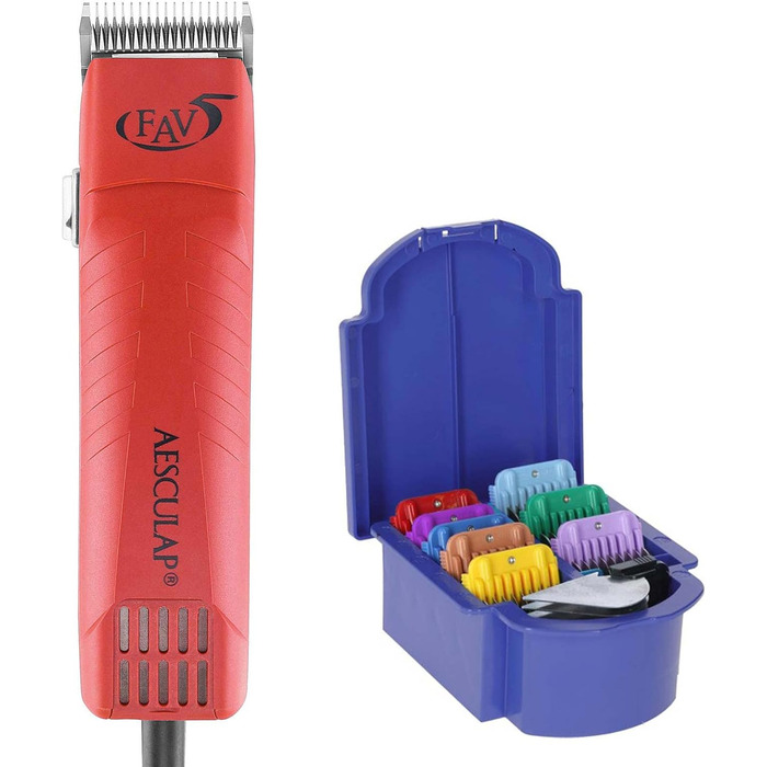 Машинка для стрижки тварин Aesculap FAV5 з набором гребінців | Стрижка собак, коней | Професійна якість | Машинка для стрижки собак та коней