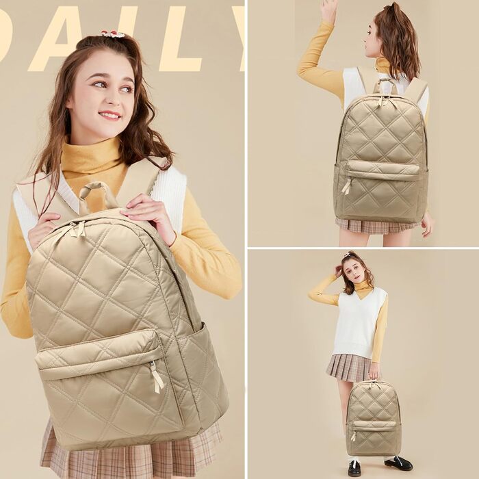 Шкільний рюкзак LOIDOU для дівчаток та хлопчиків підліткового віку. Легкий, водонепроникний, для школи, коледжу, роботи. Колір: коричнево-білий в клітинку (стьобаний хакі)