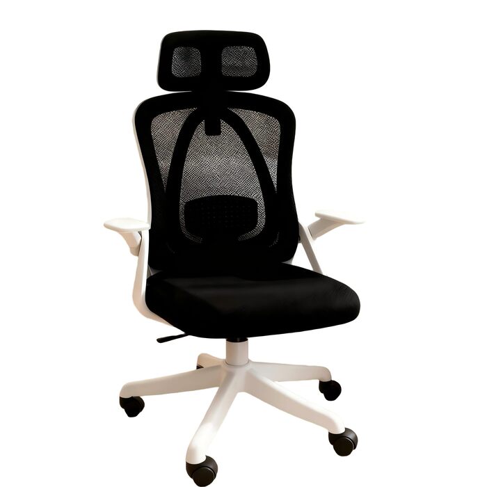 Ергономічне крісло для офісу: регульовані підлокітники, 3D-підголовник та поперекова підтримка, функція гойдання та нахилу (білий та чорний)