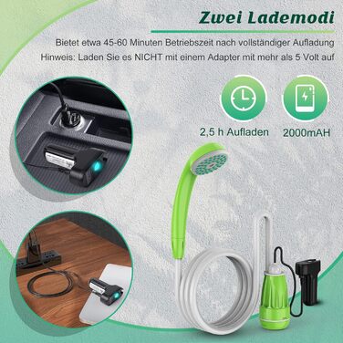 Eletorot Camping Shower with Pump, Camping Shower for Shower Tent, Mobile Shower for Camping Outdoor Garden Car, USB Rechargeable Battery with 1.8m Hose