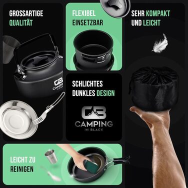 Набір посуду для кемпінгу - кухонний набір для 2 осіб з алюмінію та нержавіючої сталі