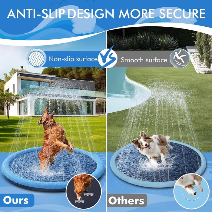 YAUNGEL Dog Pool, 170 cm, Inflatable Pool for Large & Small Dogs, 0.58mm Thickened Anti-Slip Mat Foldable Durable Splash Pad for Summer, Garden (150CM)
