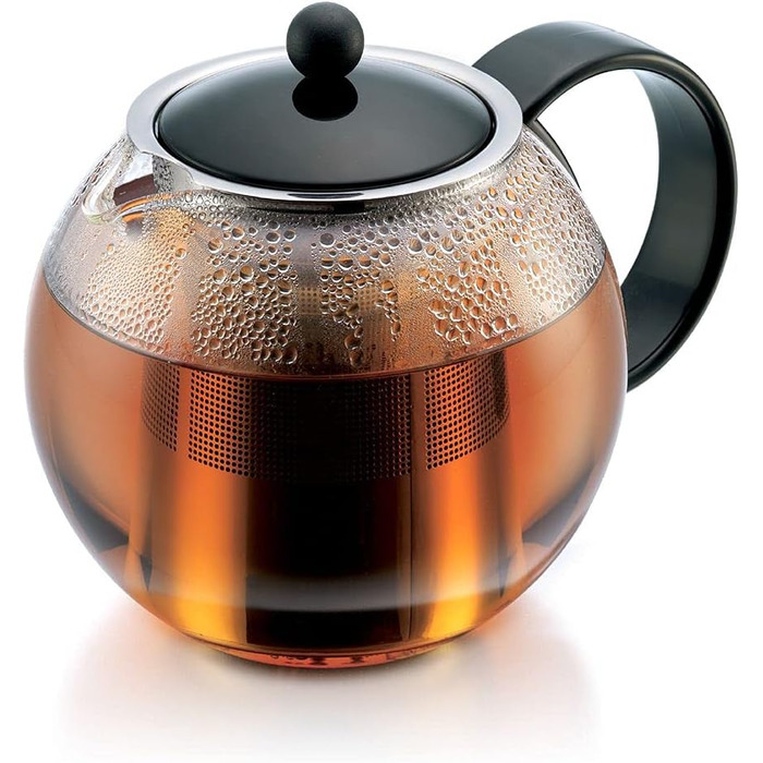 Чайник-прес Bodum Assam 1 л, скляна ручка, сталевий фільтр, чорний