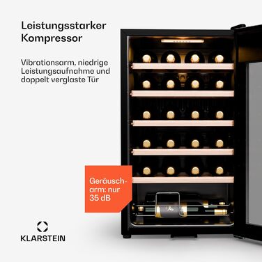 Klarstein Wine Fridge - 16/24 Bottle Wine Cooler with Glass Door - Stainless Steel - 5-18°C Temperature Control - Indoor/Outdoor Use