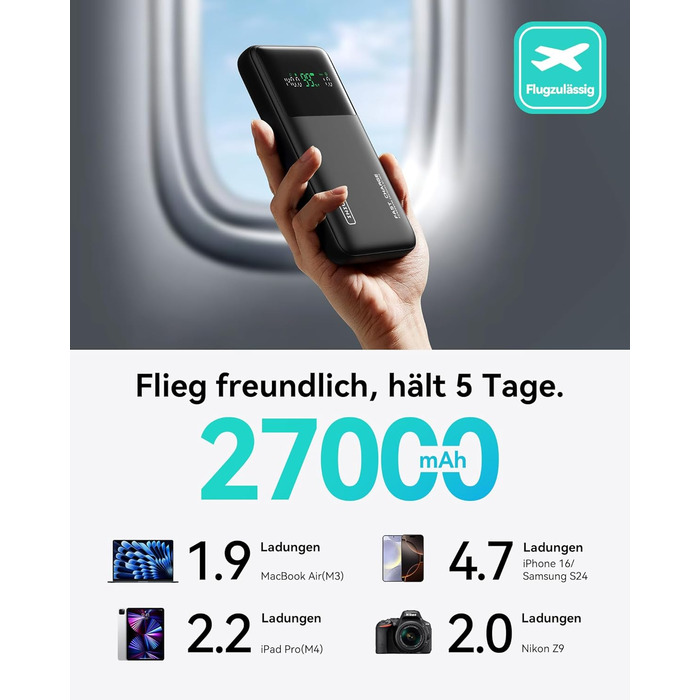 Power Bank INIU 27000mAh 140W з USB-C: заряд для телефону, ноутбука, MacBook, iPad, iPhone, Samsung