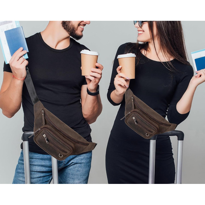 Чоловіча поясна/животна сумка Marc Peter® Varadero з натуральної шкіри Наппа | Перехресна сумка на пояс для чоловіків та жінок | Сумка на пояс з можливістю зміни ремінця (Кольори: Кольору вугілля, Мисливський)