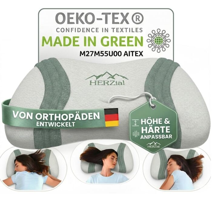 Ортопедична подушка для шиї з Memory Foam – Ергономічна подушка для сну на боці, спині та животі. Подушка для підтримки шийного відділу хребта, проти болю в шиї. Oeko-Tex, знімний чохол.