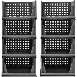 RMAN 8-Piece Stackable Foldable Closet Storage Boxes, Wardrobe Organizer Drawers, Plastic Storage Crates for Home, Bedroom, Kitchen - White (Gray)