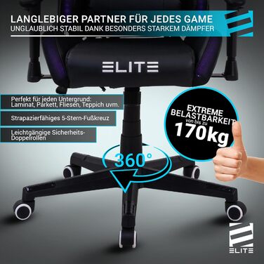 Геймерське крісло ELITE LED Destiny: ергономічне офісне крісло з RGB підсвіткою, штучна шкіра (чорно-біле)
