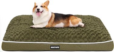 Ортопедичне ліжко для собак, килимок для собак з двошаровим дизайном, миється, знімний кошик для собак, 90 см для маленьких та середніх собак (89 x 59 x 10 см, оливковий)