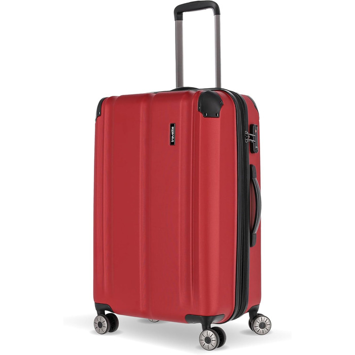 Travelite Carry-on Suitcase, 4 Wheels, Expandable + Attachment Function, City, Small Hard Shell Trolley with Scratch-Resistant Surface, 55 cm, 40-45 Liters (Trolley Size M approx. (68 cm), Red)