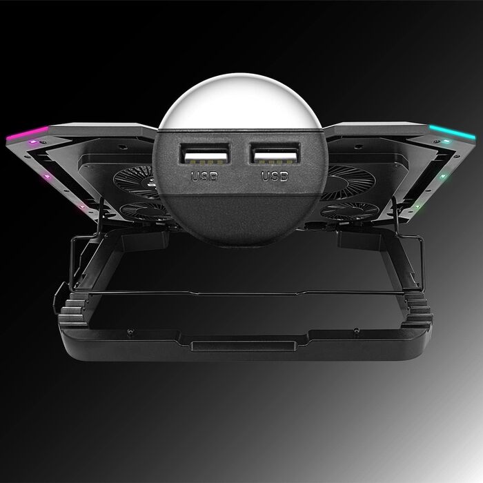 Ігровий охолоджувач для ноутбука EMPIRE GAMING Guardian S-C100 RGB, 6 вентиляторів, LCD-контролер, 5 рівнів висоти, підставка для смартфона, для ноутбуків 12-17 дюймів
