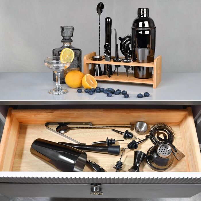 Набір шейкер для коктейлів Esmula 750 мл, 12 предметів, з рецептами, нержавіюча сталь