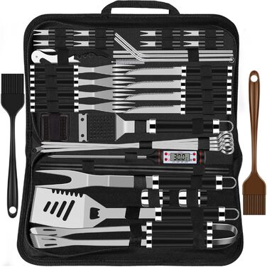 38-Piece BBQ Grill Tool Set Stainless Steel Grill Accessories for Men Gift Birthday High-Quality Grill Utensil Set Case with Grill Case and Grill Mat for Garden and Camping Black