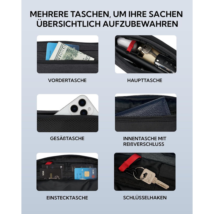 WATERFLY Поясна сумка на пояс для чоловіків та жінок: спортивна сумка на талію, сумка-шоппер, сумка на стегно для подорожей, піших прогулянок, дресирування собак, активного відпочинку на природі. Чорний, сірий колір.