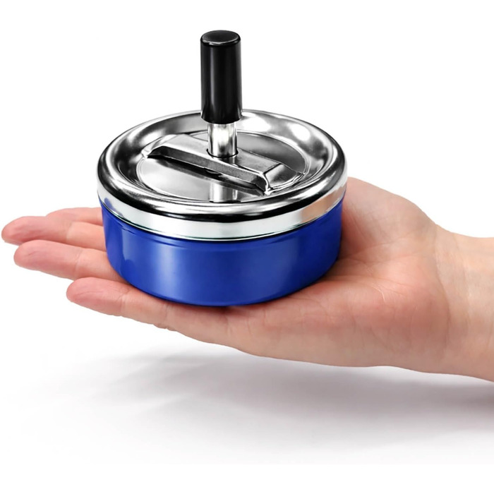 Попільничка металева com-four® 6x, нержавіюча сталь, блакитна, з кришкою, Ø 11 см (2 шт.)