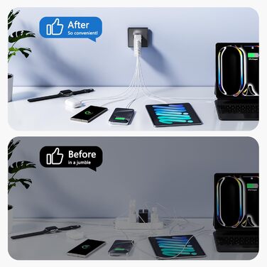 Зарядний пристрій USB-C 50W, 5 портів: 2 USB-C та 3 USB-A, швидка зарядка PD 3.0 для iPhone, Samsung, телефонів, планшетів (Сірий)